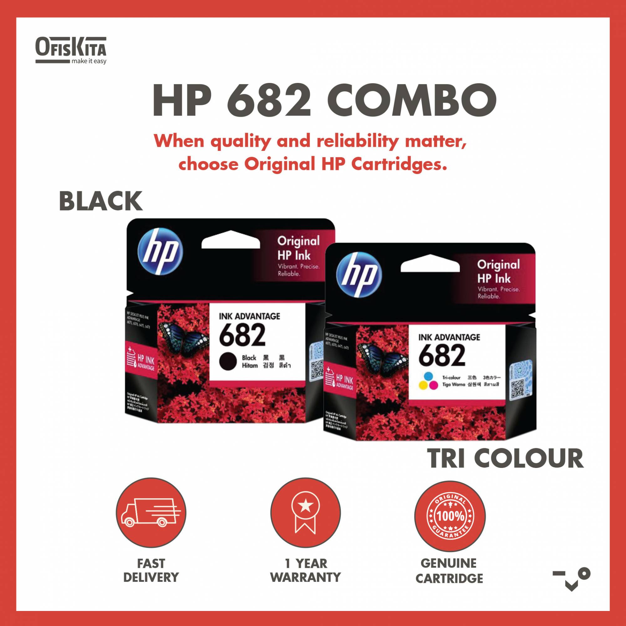Ofiskita HP 682 Black / Tri Colour / Black & Tri Colour Set